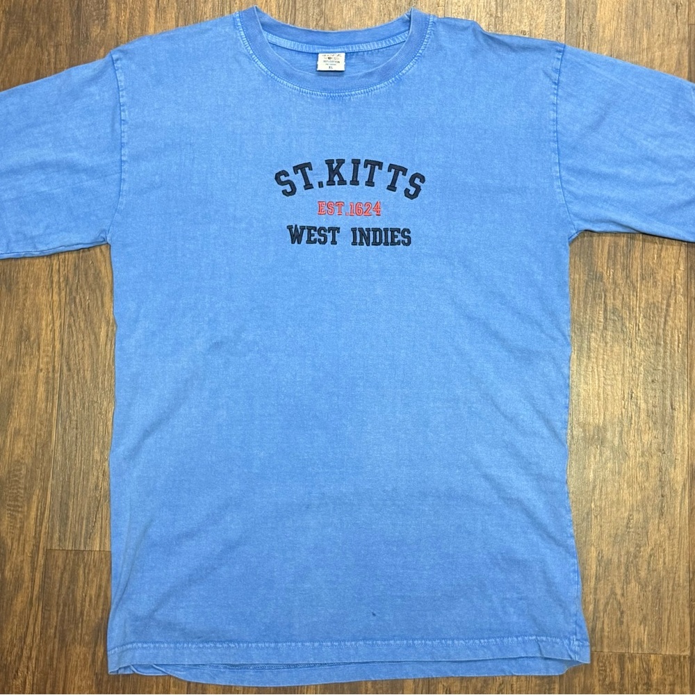 Vintage XL Tropical World St. Kitts Cotton Blue Shirt